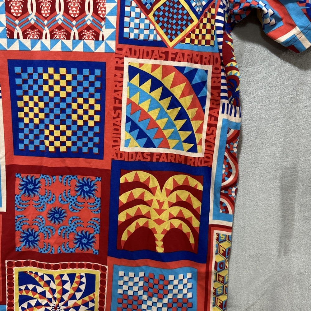 ADIDAS x FARM RIO T-Shirt Dress Size L Red Orange Kaleidoscope Street Wear Boho - Picture 12 of 13